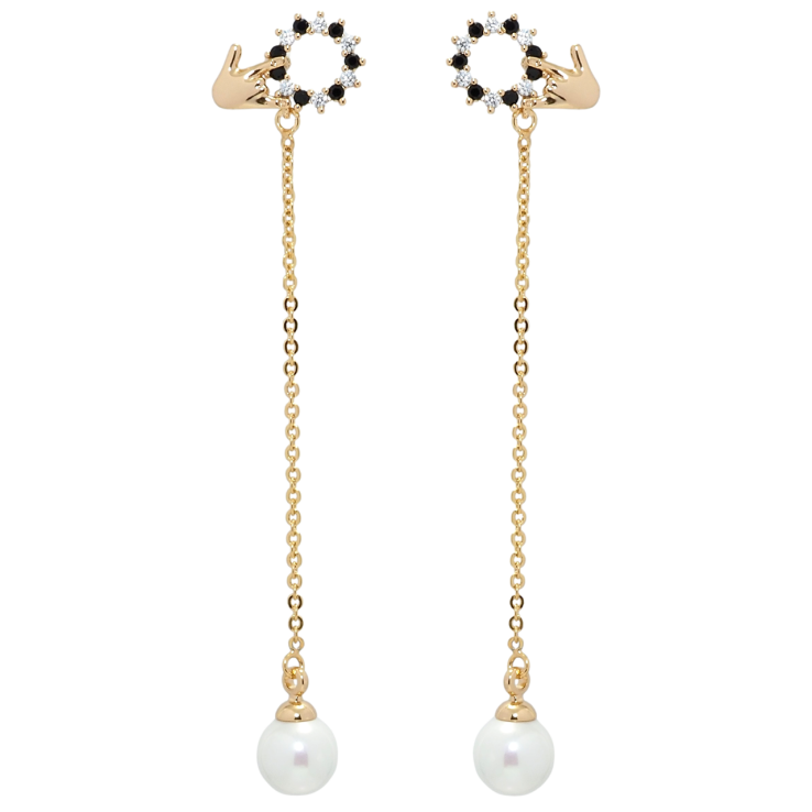 Серьги Xuping Позолота 18K пусеты Кристальные колечки с жемчужными подвесками фото №17