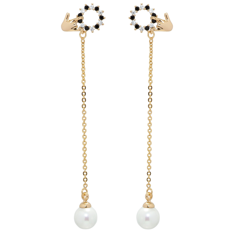 Сережки Xuping Позолота 18K пусети Кристальні каблучки з перлинними підвісками фото №1