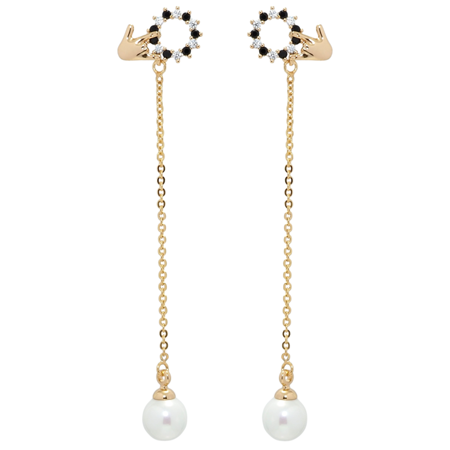 Серьги Xuping Позолота 18K пусеты Кристальные колечки с жемчужными подвесками фото №1