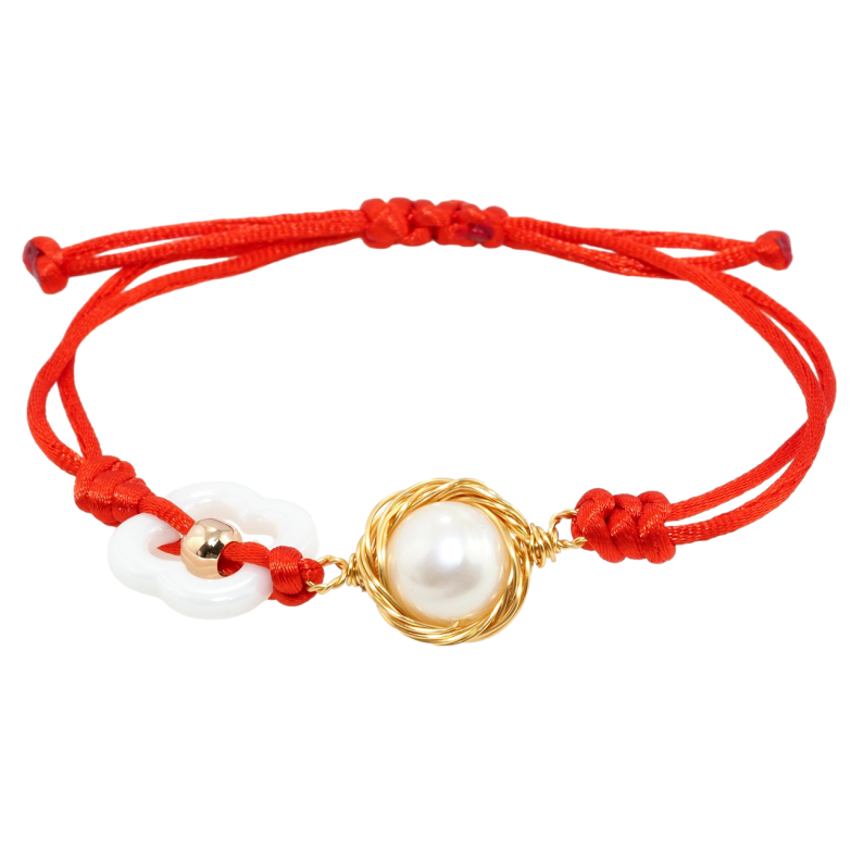 Браслет Xuping Позолота 18K Червоний шнур з намистинами довжина на затяжці 12-22см х 3мм фото №1