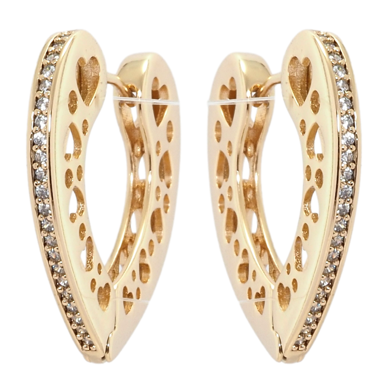 Сережки Xuping Позолота 18K колечка Сердечки з бічним візерунком та доріжками цирконію фото №1 Сережки Xuping Позолота 18K колечка Сердечки з бічним візерунком та доріжками цирконію фото №1