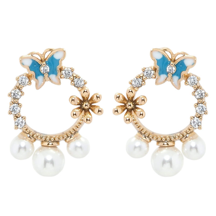 Серьги Xuping Позолота 18K пусеты Веночки с бабочками и жемчугом фото №5