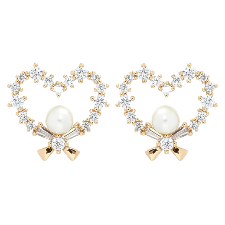 Серьги Xuping Позолота 18K пусеты Сердечки с цирконием и жемчугом фото №4