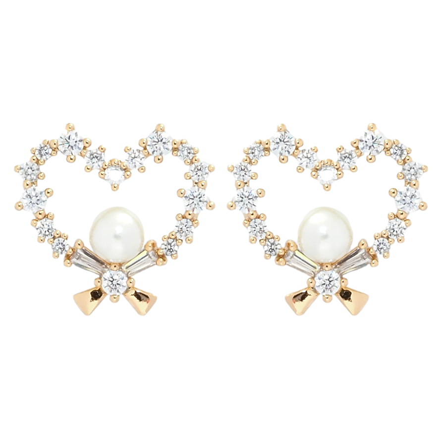Серьги Xuping Позолота 18K пусеты Сердечки с цирконием и жемчугом фото №1