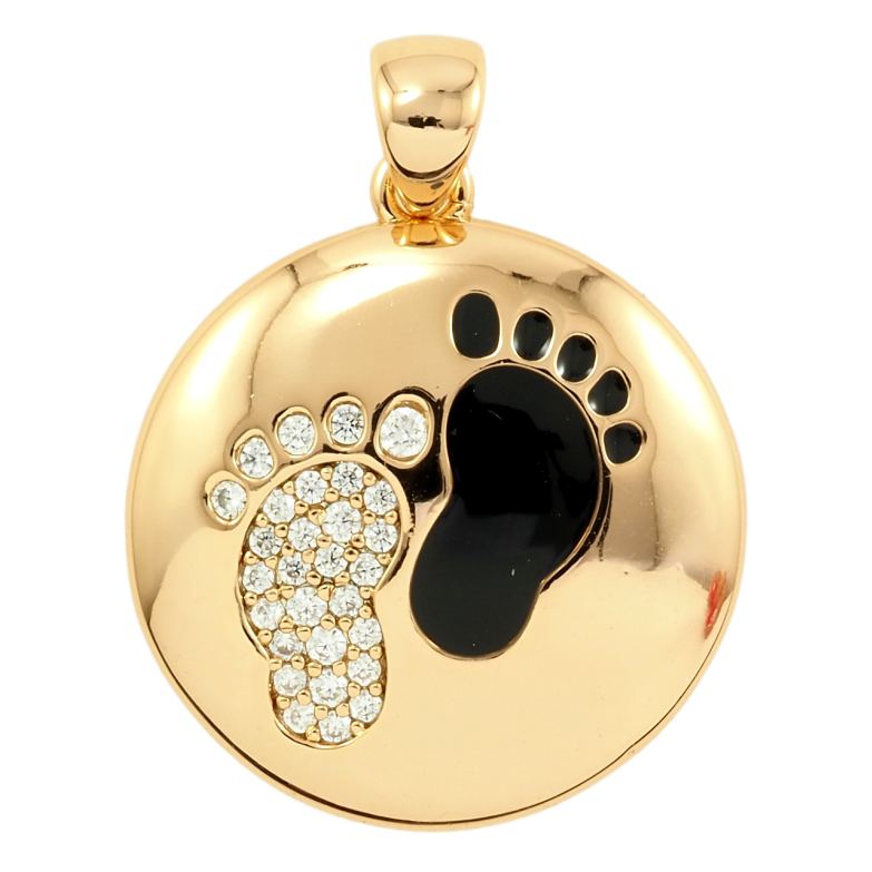 Кулон Xuping Позолота 18K Дитячі ніжки з чорною емаллю та цирконієм для ланцюжка до 2мм фото №1 Кулон Xuping Позолота 18K Дитячі ніжки з чорною емаллю та цирконієм для ланцюжка до 2мм фото №1