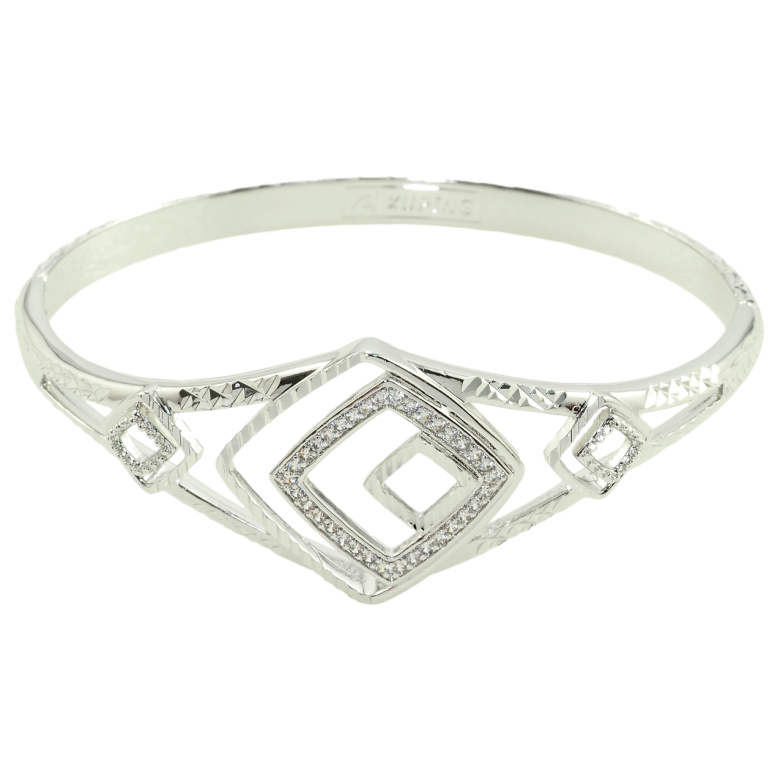 Браслет Xuping Родий Ромбовый орнамент с цирконием ø 6см фото №1