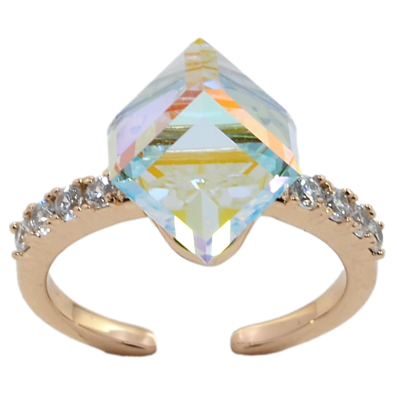 Каблучка Xuping колір 18K з кр-ми Swarovski Кристальний куб Shimmer фото №1