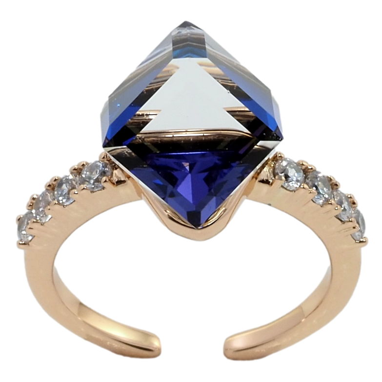 Каблучка Xuping колір 18K з кр-ми Swarovski Кристальний куб Capri Blue фото №1