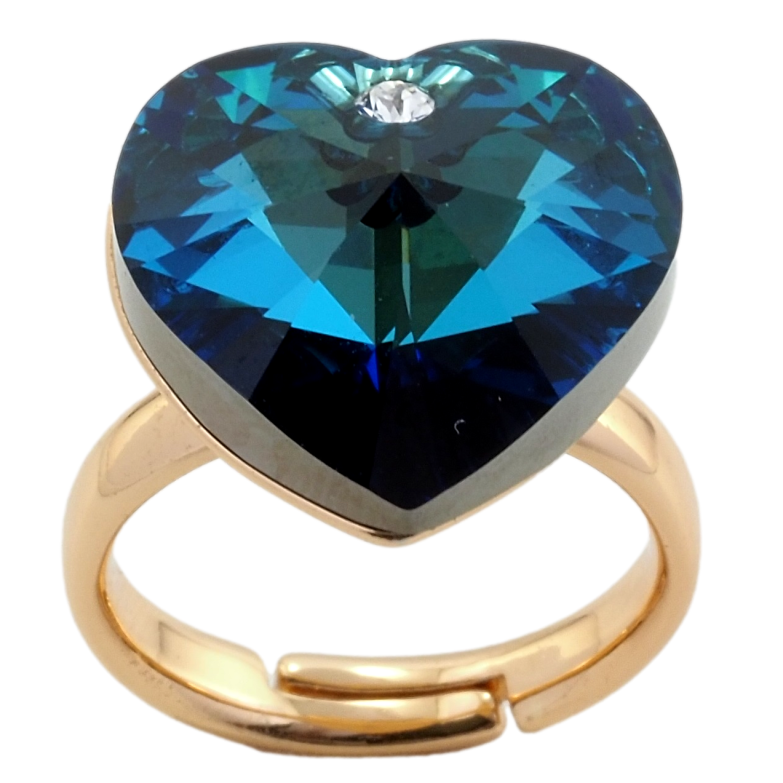 Каблучка Xuping колір 18K з кр-ми Swarovski Кристальне серце Metallic Blue фото №1