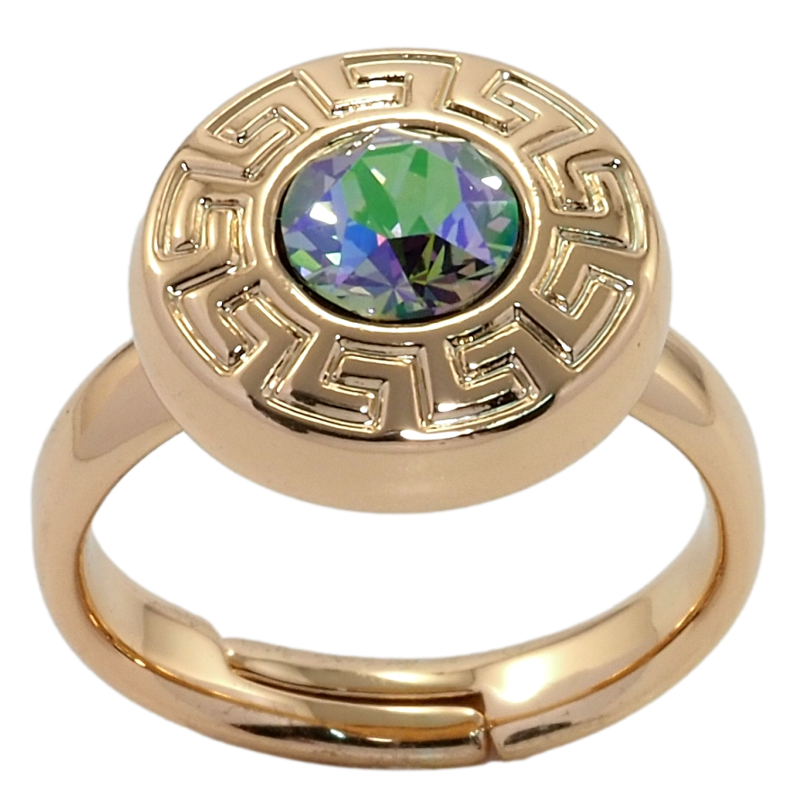 Каблучка Xuping колір 18K з кр-ми Swarovski Кристал Peridot Shimmer з грецьким візерунком фото №1