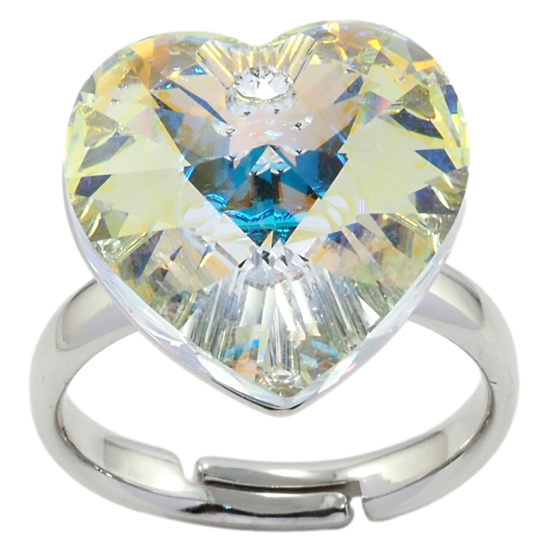 Каблучка Xuping колір Родій з кр-ми Swarovski Кристальне серце Shimmer фото №1