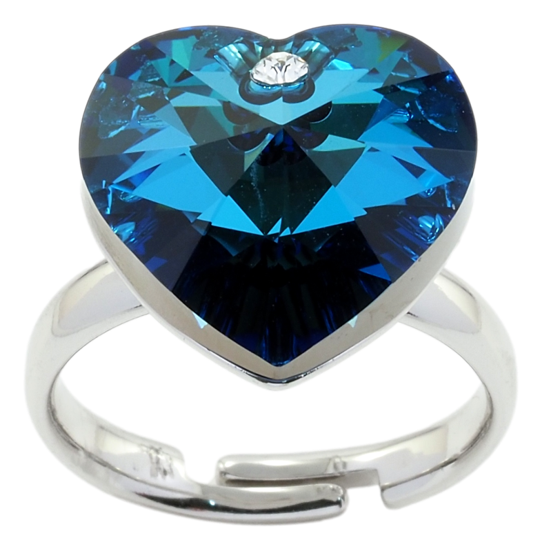 Кольцо Xuping цвет Родий с кр-ми Swarovski Кристальное сердце Metallic Blue фото №1
