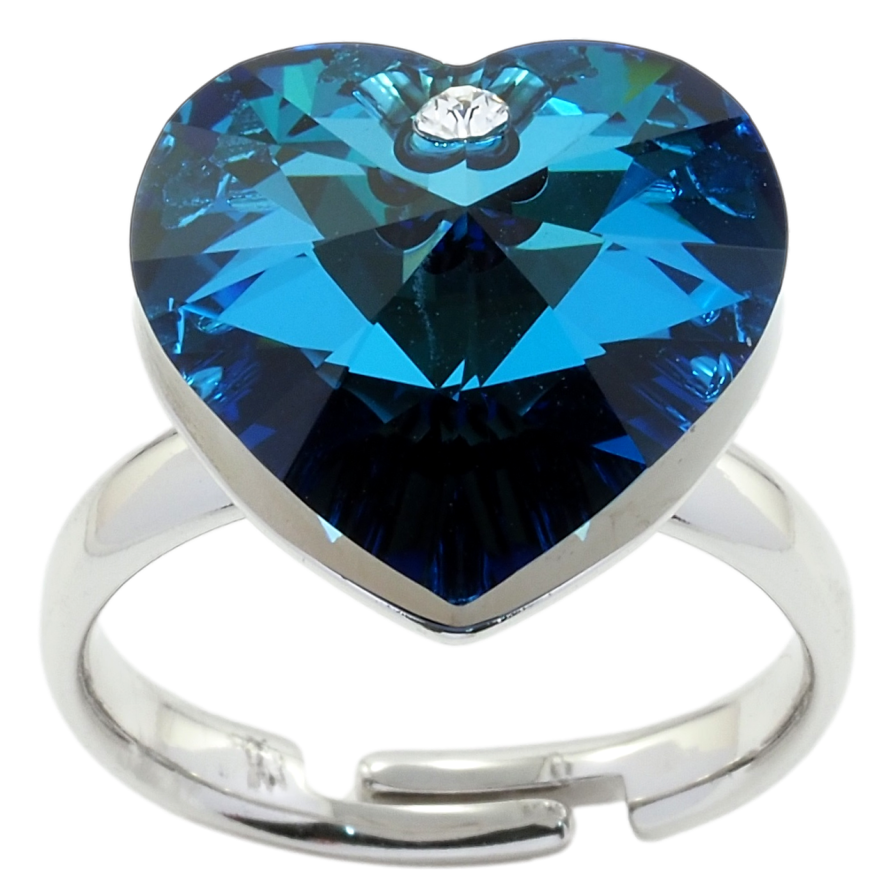 Каблучка Xuping колір Родій із кр-ми Swarovski Кристальне серце Metallic Blue фото №1