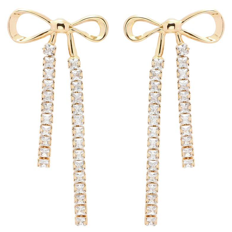 Серьги Xuping QQMM Позолота 18K пусеты Банты с дорожками циркония фото №1