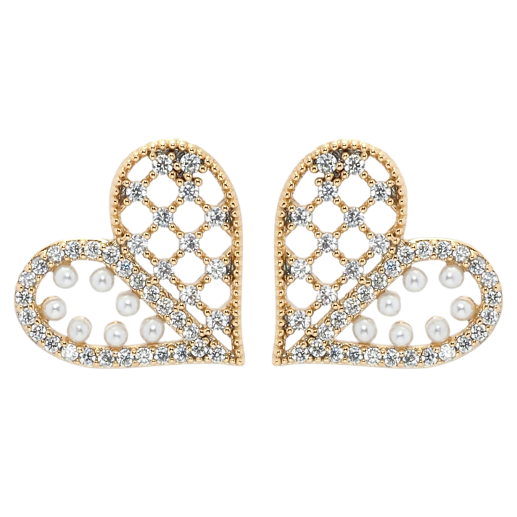 Серьги Xuping QQMM Позолота 18K пусеты Сердечки с цирконием и жемчужинками фото №19
