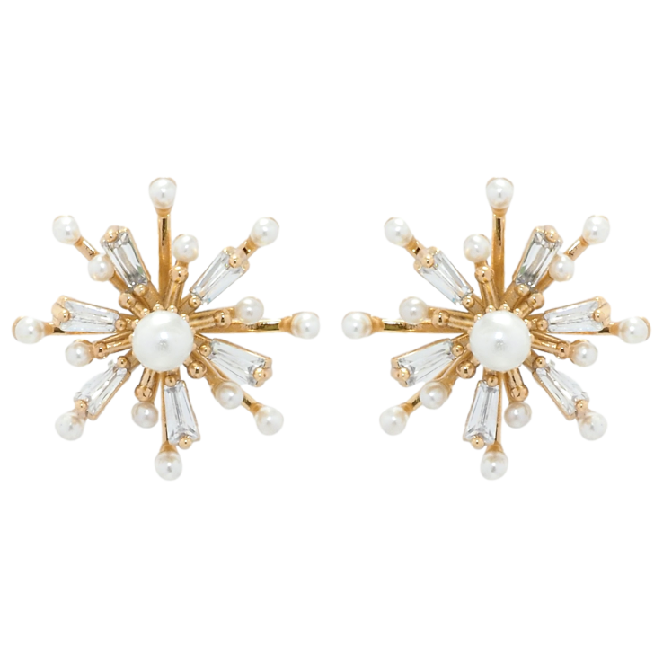 Серьги Xuping QQMM Позолота 18K пусеты Цветочки с цирконием и жемчужинами фото №18