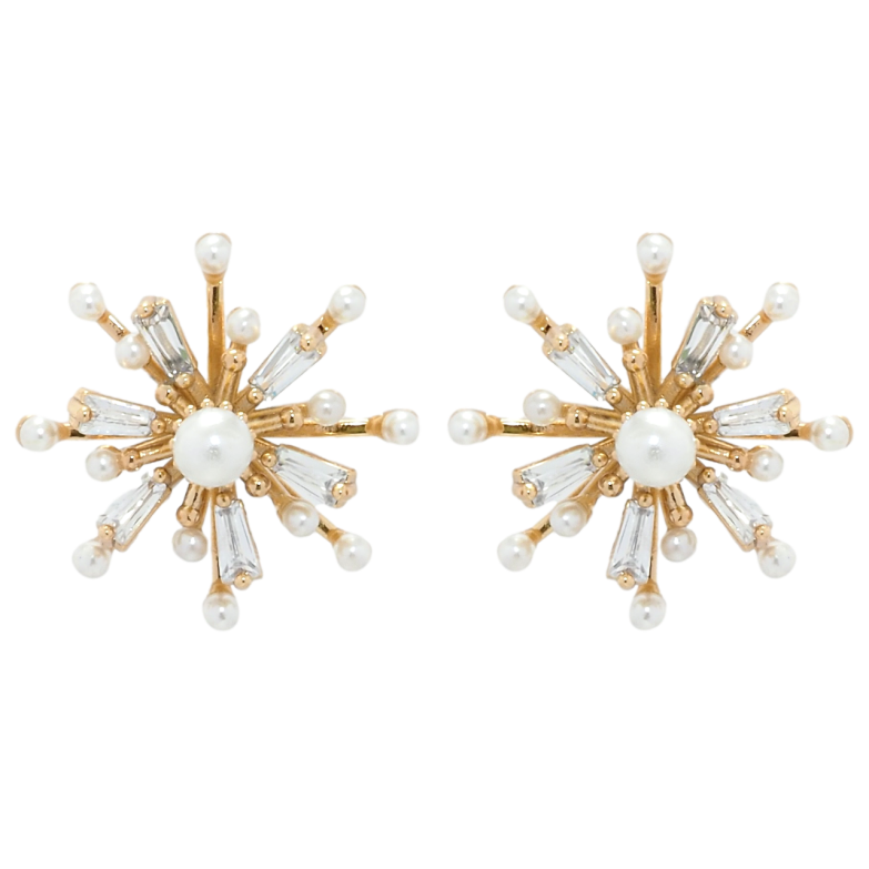 Сережки Xuping QQMM Позолота 18K пусети Квіточки з цирконієм та перлинами фото №1