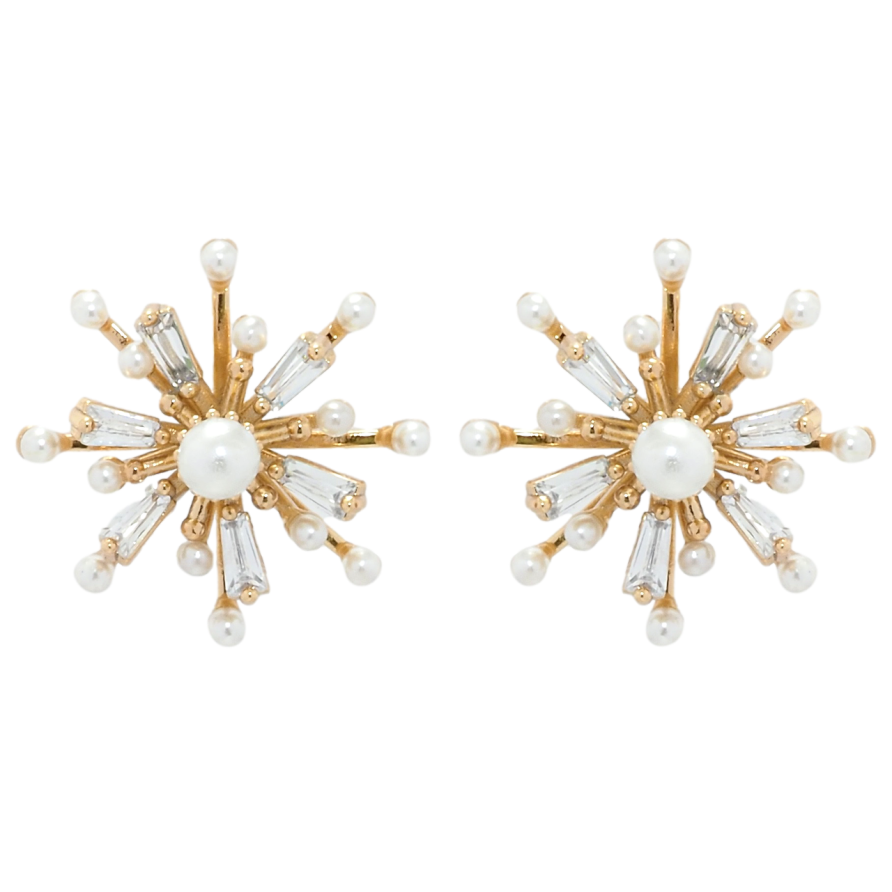 Сережки Xuping QQMM Позолота 18K пусети Квіточки з цирконієм та перлинами фото №1