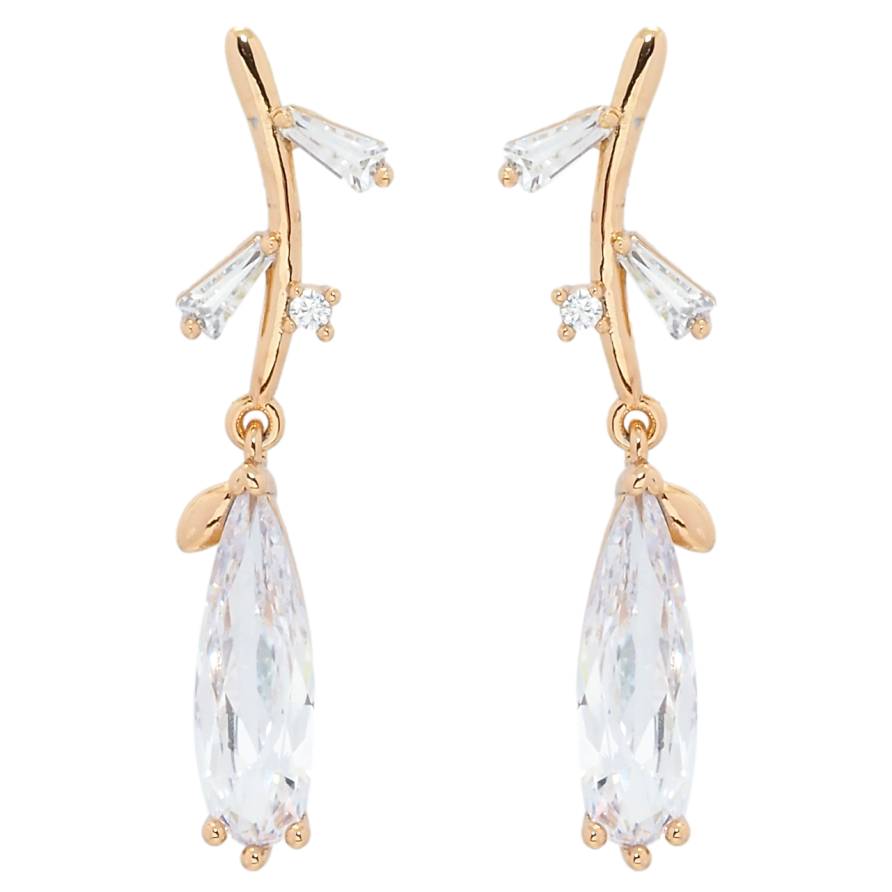 Серьги Xuping QQMM Позолота 18K пусеты Веточки с кристаллами фото №1