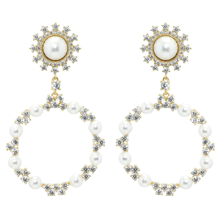 Сережки Xuping QQMM Позолота 14K пусети Підвіски кільця з цирконієм та перлинами фото №13