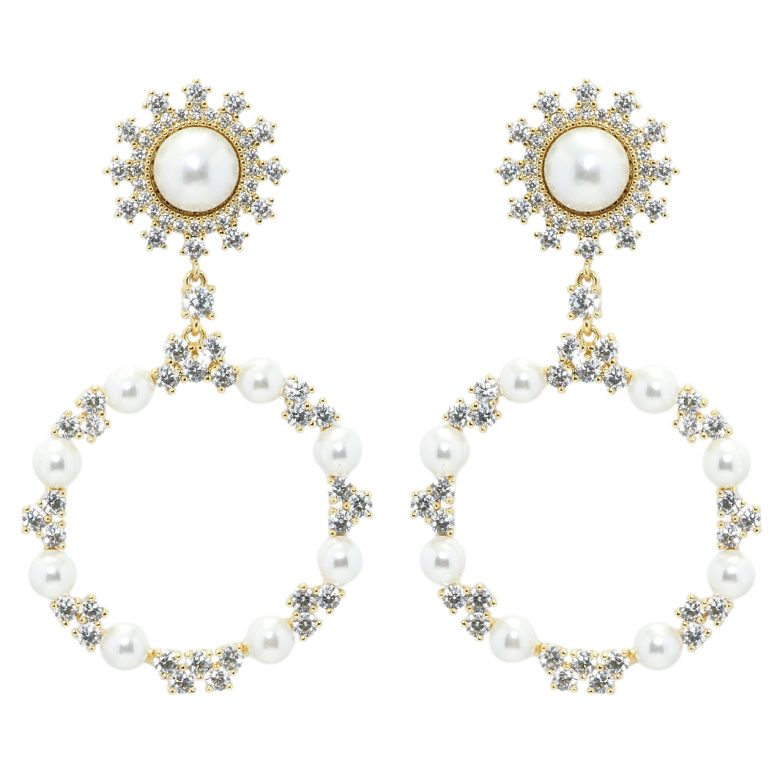 Сережки Xuping QQMM Позолота 14K пусети Підвіски кільця з цирконієм та перлинами фото №1