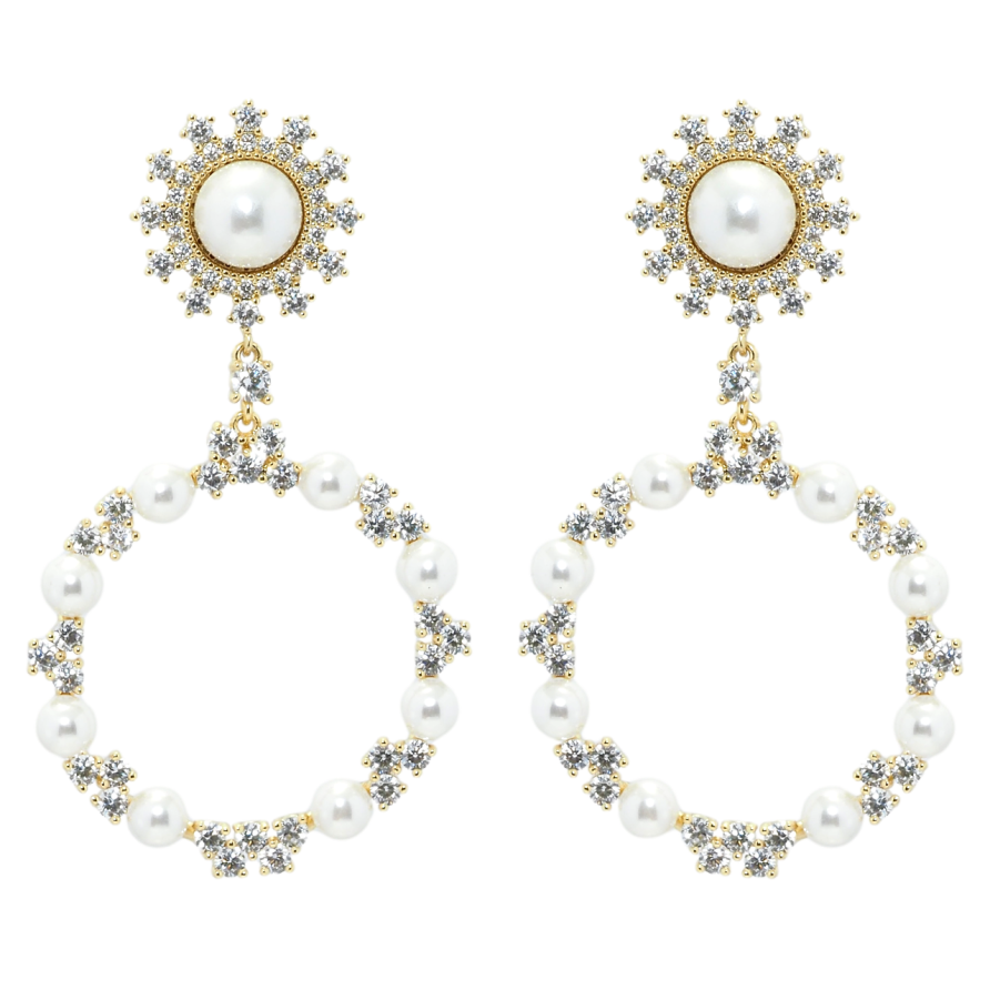 Серьги Xuping QQMM Позолота 14K пусеты Подвески колечки с цирконием и жемчужинами фото №1