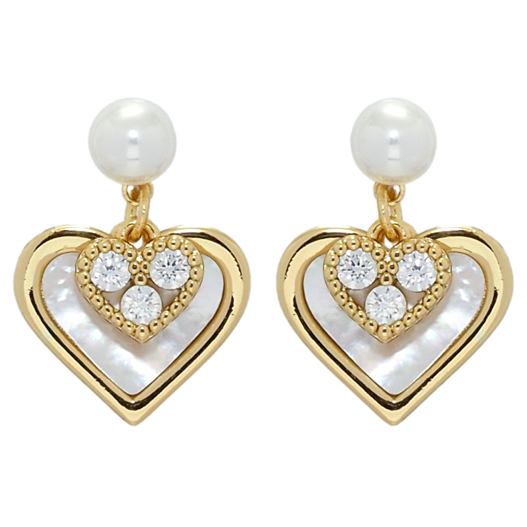 Серьги Xuping QQMM Позолота 14K пусеты Сердечки с перламутровыми вставками фото №14