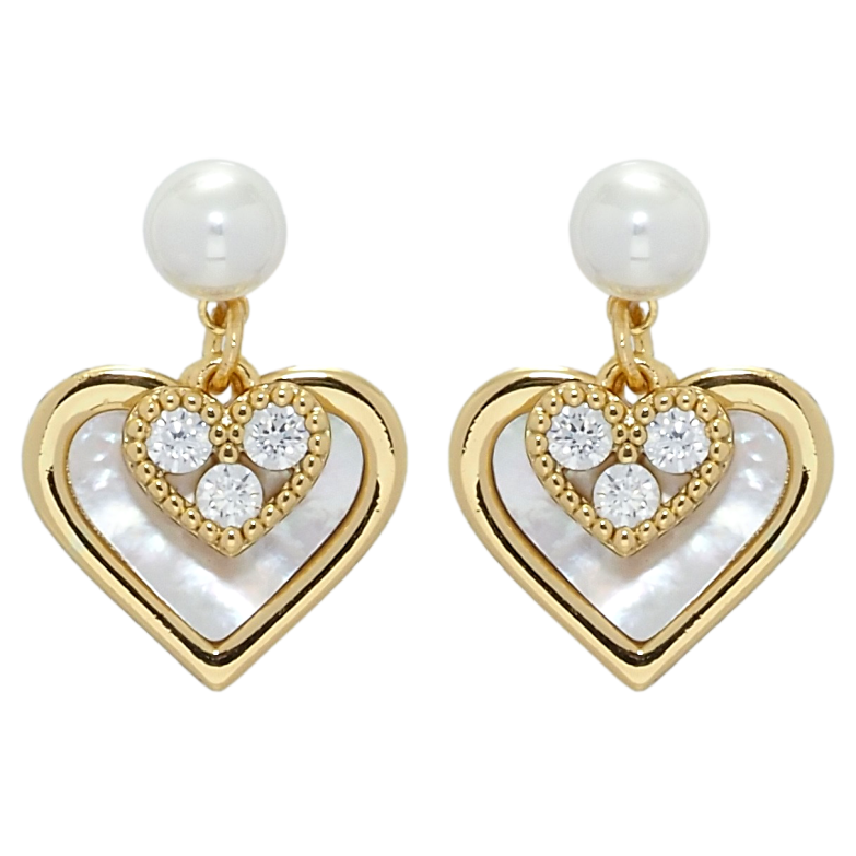 Сережки Xuping QQMM Позолота 14K пусети Сердечки з перламутровими вставками фото №13