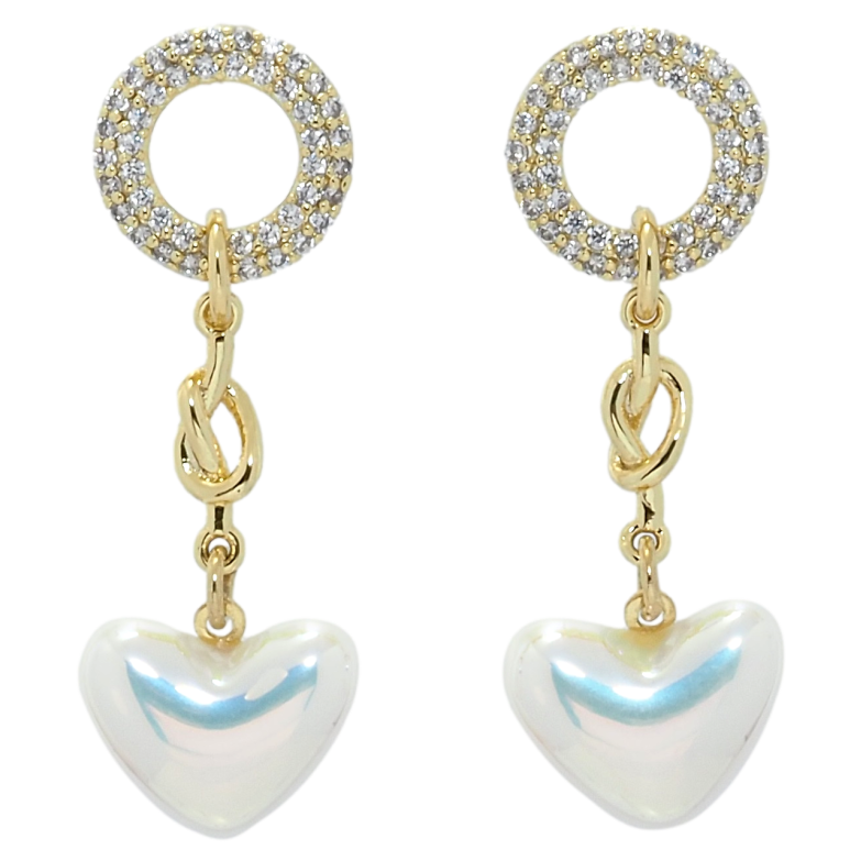 Сережки Xuping QQMM Позолота 14K пусети Перламутрові серця фото №1