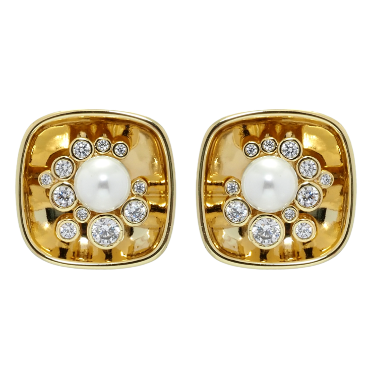 Серьги Xuping QQMM Позолота 14K пусеты Квадратные с цирконием и жемчугом 17х17мм фото №17