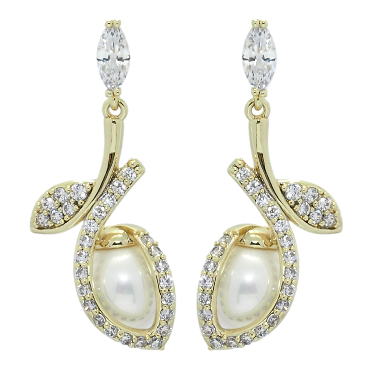 Серьги Xuping QQMM Позолота 14K пусеты Жемчужные подвески с цирконием фото №24