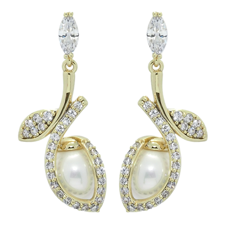 Серьги Xuping QQMM Позолота 14K пусеты Жемчужные подвески с цирконием фото №14