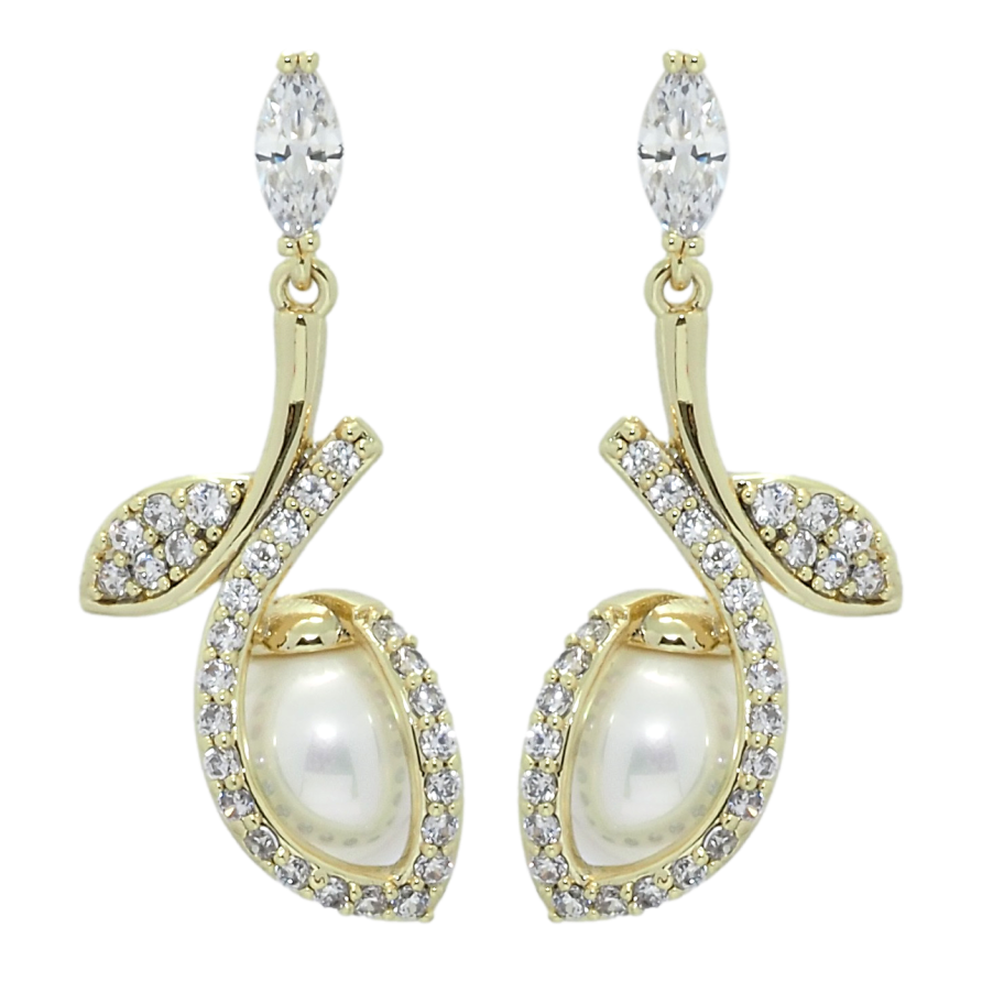 Серьги Xuping QQMM Позолота 14K пусеты Жемчужные подвески с цирконием фото №1