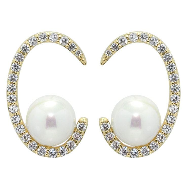 Серьги Xuping QQMM Позолота 14K пусеты Жемчужины в полукольцах фото №2