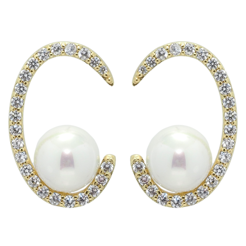 Серьги Xuping QQMM Позолота 14K пусеты Жемчужины в полукольцах фото №1