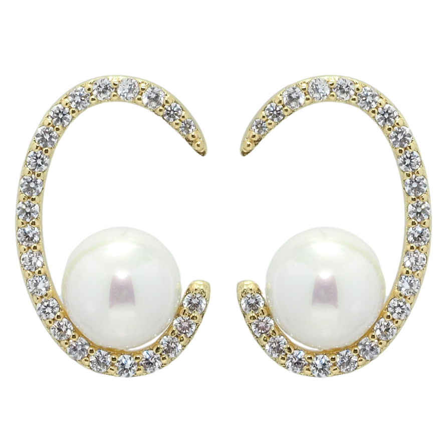 Серьги Xuping QQMM Позолота 14K пусеты Жемчужины в полукольцах фото №1