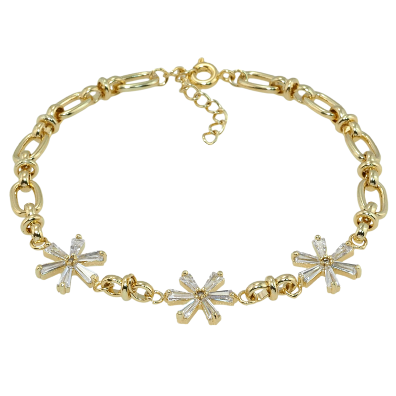 Браслет Xuping QQMM Позолота 14K Цепочка с вставкой цветочки длина с доп.цепочкой 17-19.5см х 3-5мм фото №1