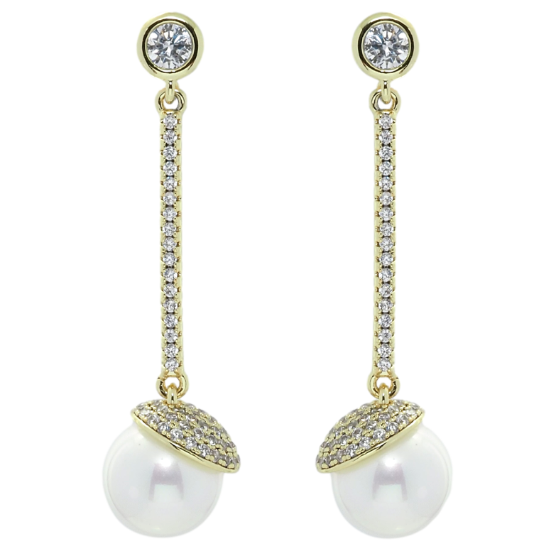 Серьги Xuping QQMM Позолота 14K пусеты Жемчужные подвески с инкрустацией цирконием фото №5