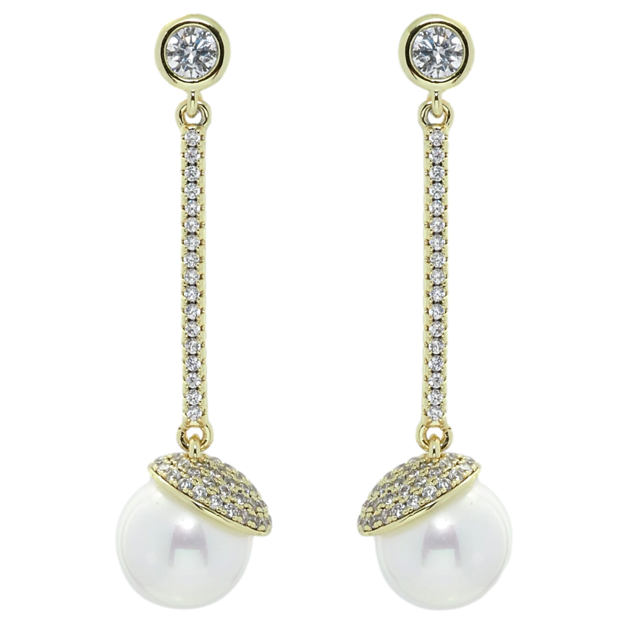 Серьги Xuping QQMM Позолота 14K пусеты Жемчужные подвески с инкрустацией цирконием фото №1