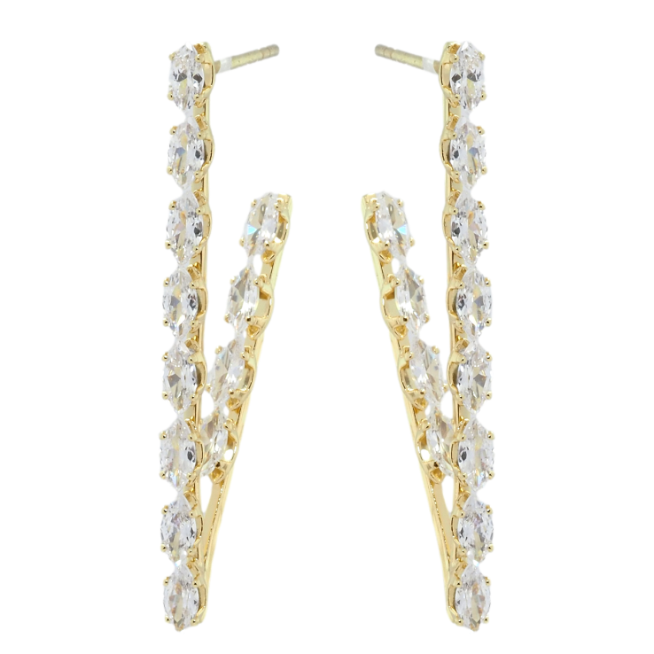 Сережки Xuping QQMM Позолота 14K пусети Куточки з доріжками фіанітів фото №5