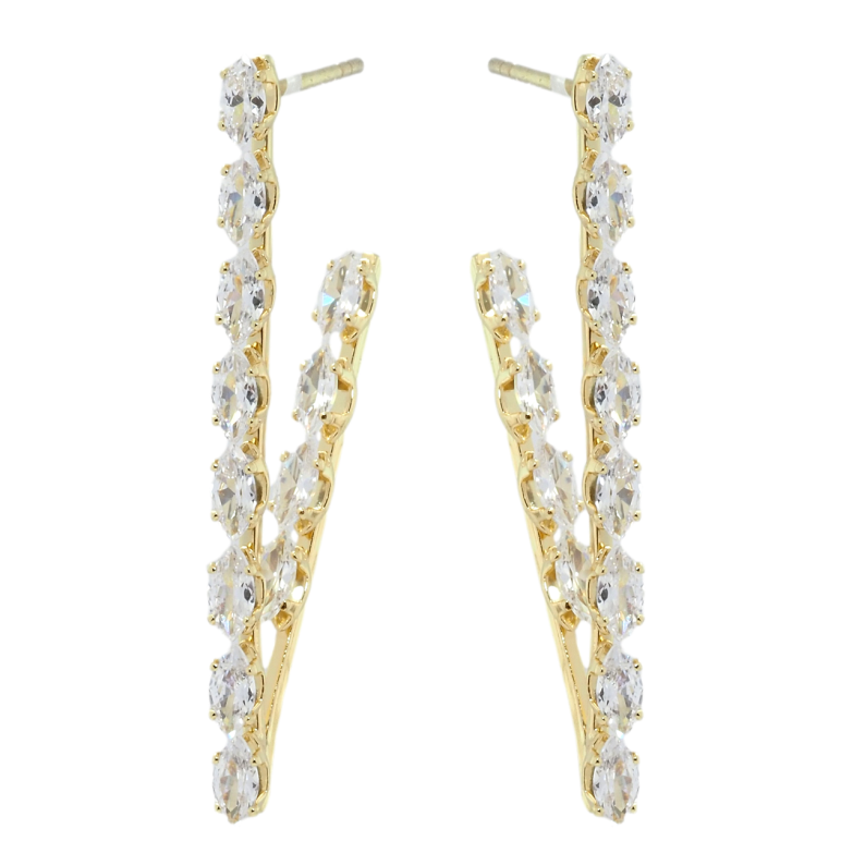 Сережки Xuping QQMM Позолота 14K пусети Куточки з доріжками фіанітів фото №1