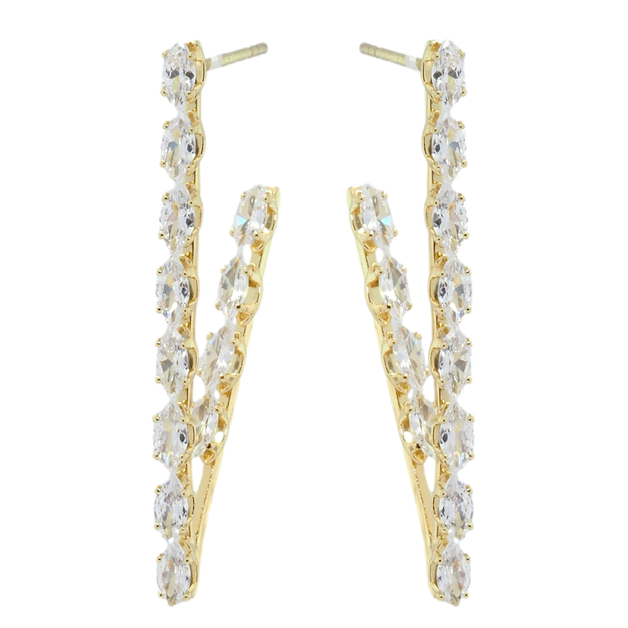 Сережки Xuping QQMM Позолота 14K пусети Куточки з доріжками фіанітів фото №1