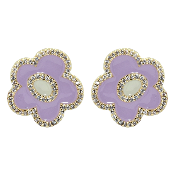 Сережки Xuping QQMM Позолота 14K пусети Квіточки з бузковою емаллю та цирконієм фото №14