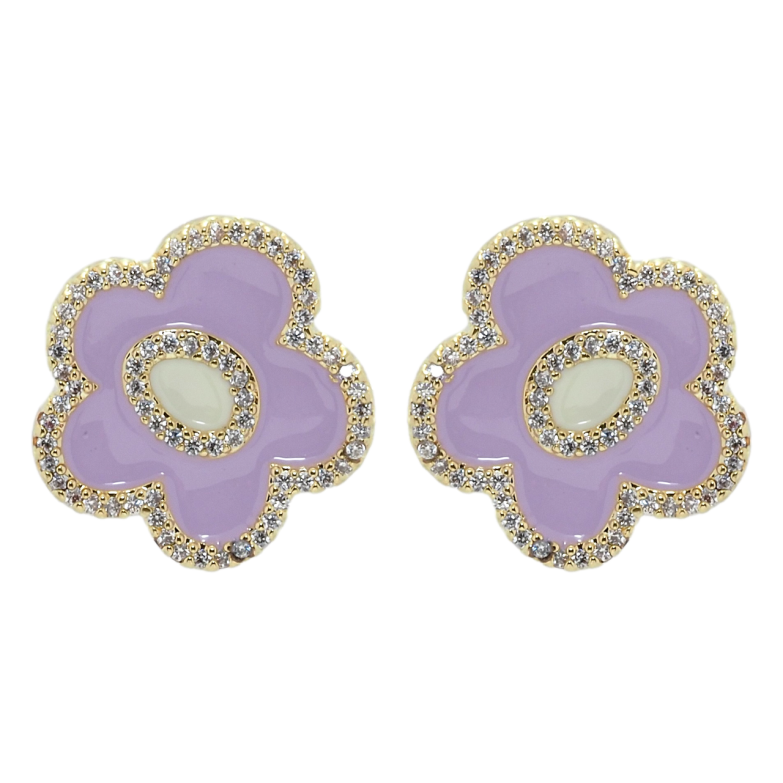 Сережки Xuping QQMM Позолота 14K пусети Квіточки з бузковою емаллю та цирконієм фото №3