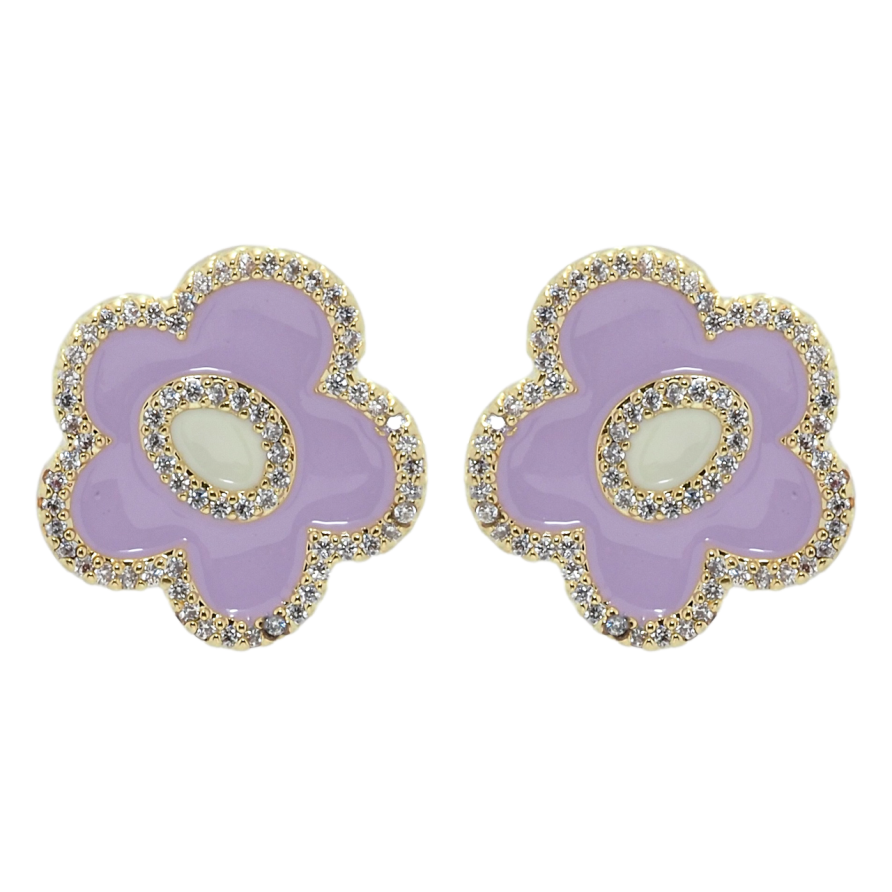 Сережки Xuping QQMM Позолота 14K пусети Квіточки з бузковою емаллю та цирконієм фото №1