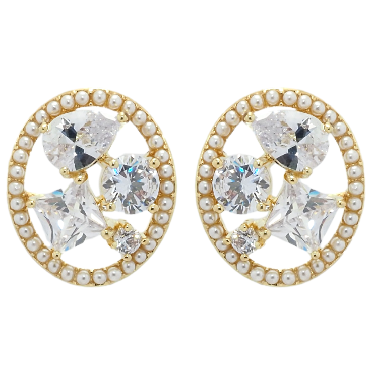 Серьги Xuping QQMM Позолота 14K пусеты Россыпь фианитов в жемчужном колечке фото №19