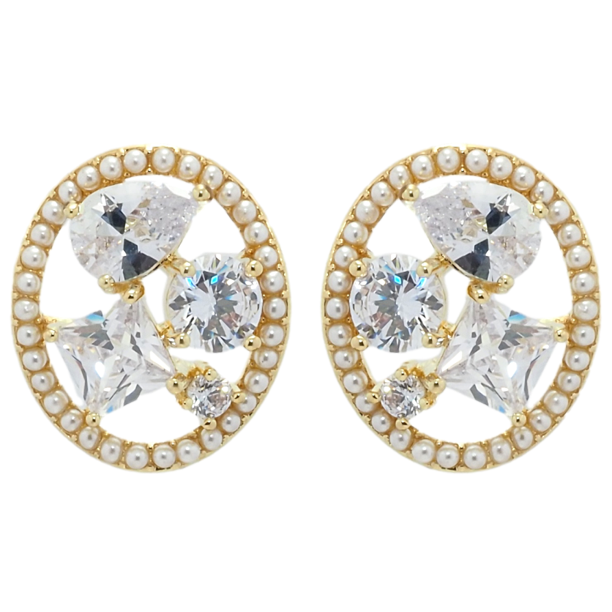 Сережки Xuping QQMM Позолота 14K пусети Розсип фіанітів у перлинному колечку фото №1