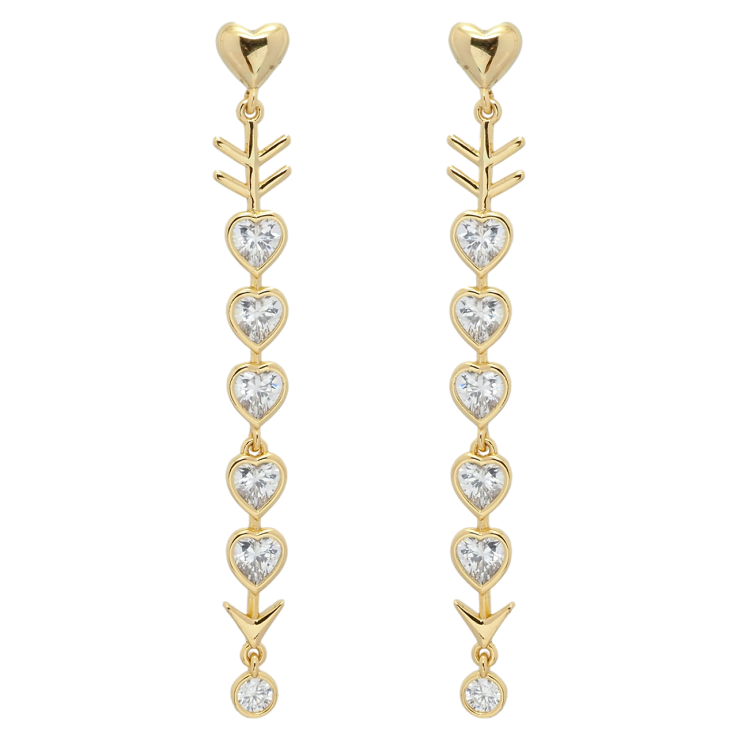 Сережки Xuping QQMM Позолота 14K пусети Підвіски серця пронизані стрілою фото №5