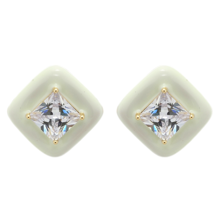 Сережки Xuping QQMM Позолота 14K пусети Ромби з фіанітами та емаллю фото №3