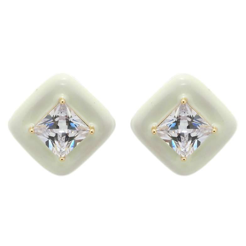 Серьги Xuping QQMM Позолота 14K пусеты Ромбы с фианитами и прокраской эмалью фото №1